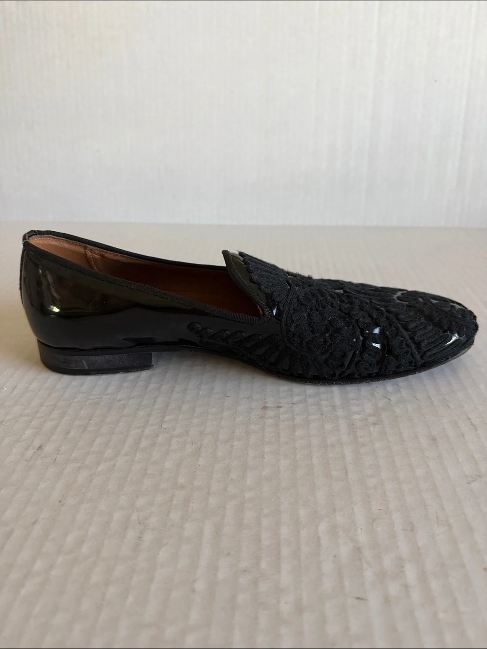Andrea Nobile Black Patent Leather With Raised  Embroidered Braiding Loafers
